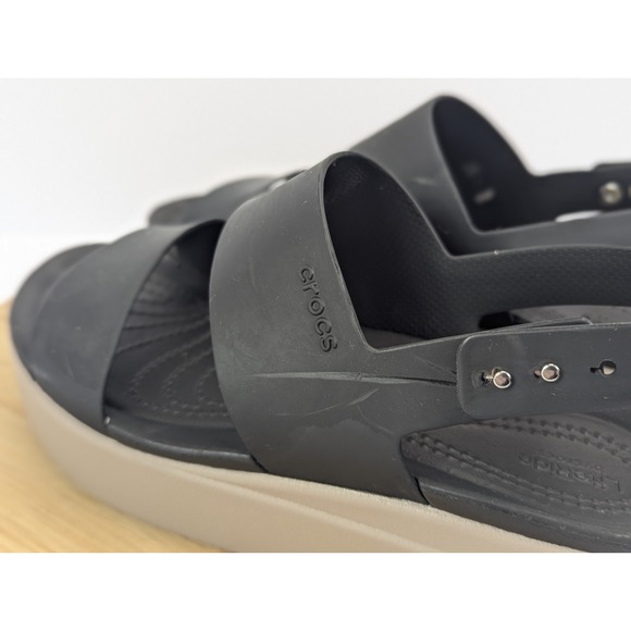 Crocs Brooklyn Low Wedge Sandals Womens 8‎ Platform 2 Strap   Sling Black - Picture 7 of 11